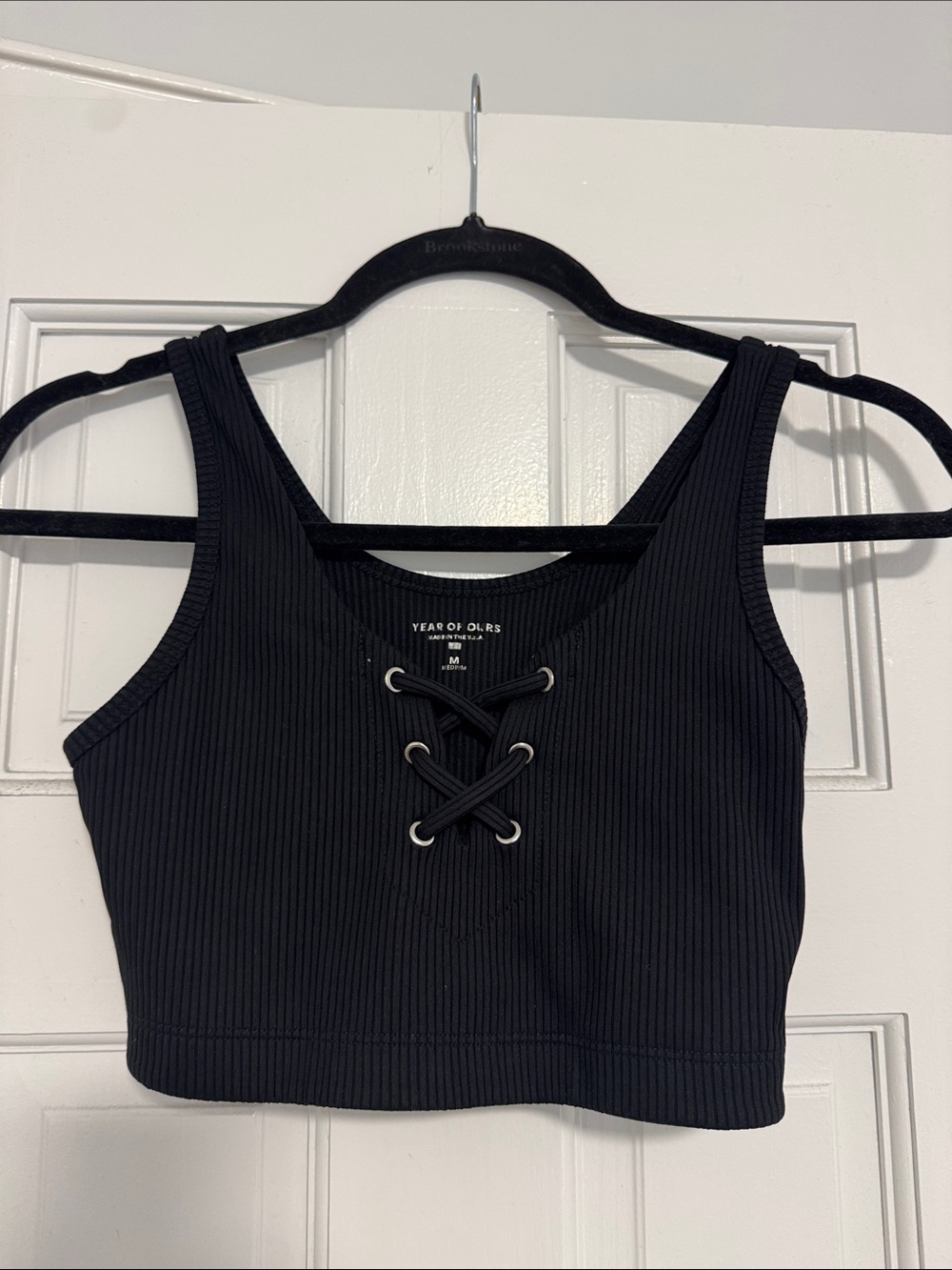 Year of Ours Black Ribbed Lace-Up Sports Bra
